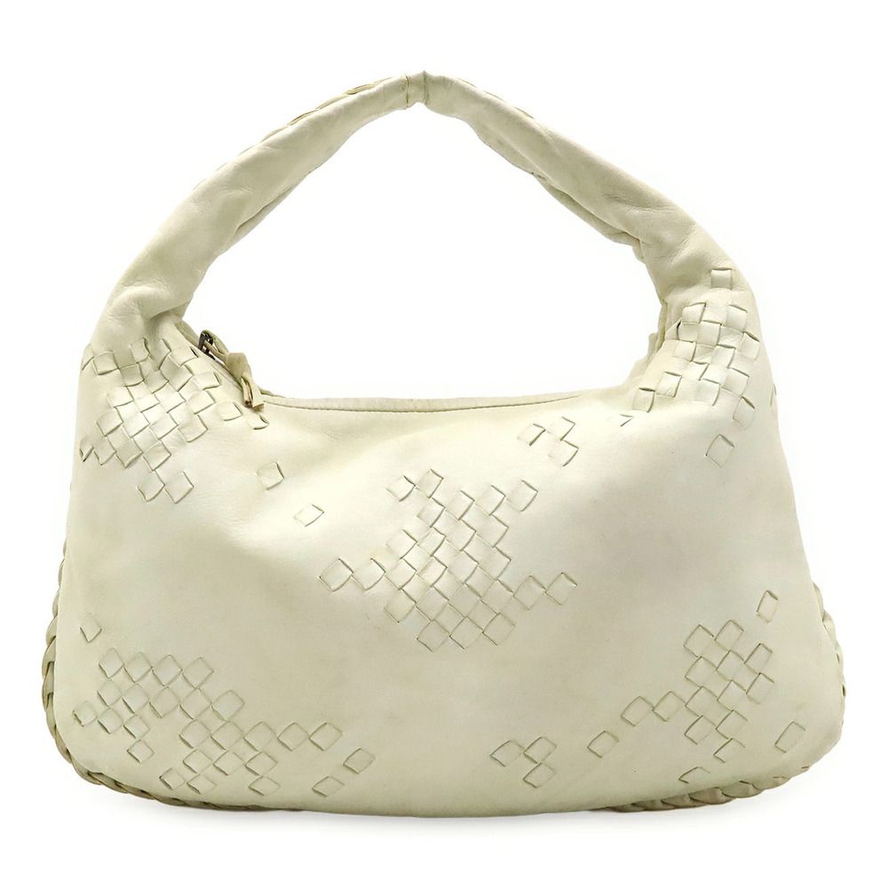 BOTTEGA VENETA Intrecciato Shoulder Bag Hobo Handbag Leather White